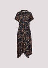 Sarasa Floral Shirt Midi Dress, Navy, large