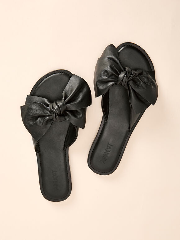 Bow Mule Sandals, Black, large
