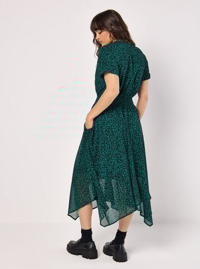 Abstract Squares Chiffon Midi Dress