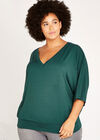 V-Neck Gathered Waistband Top+, Green, large