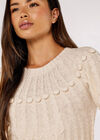 Aran Knit Pom Pom Jumper, Stone, large