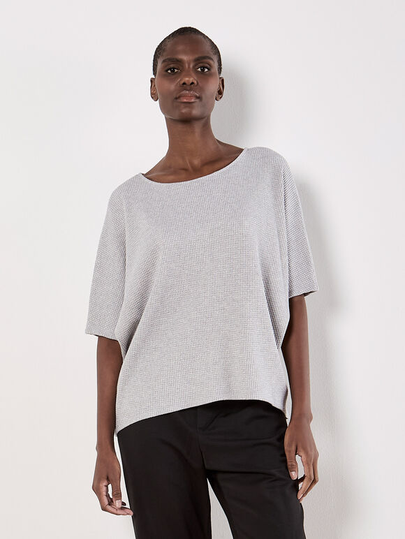 Metallic Sparkle Waffle Knit Cut-Out Top, Light Grey / Silver, large