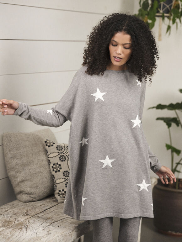 Lurex Star Oversized Jumper, Grey, large
