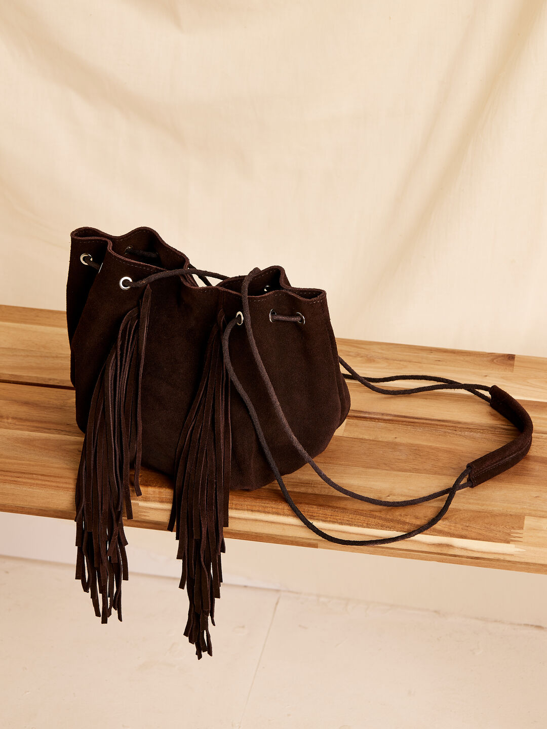 Fringe Suede Bag Apricot Clothing
