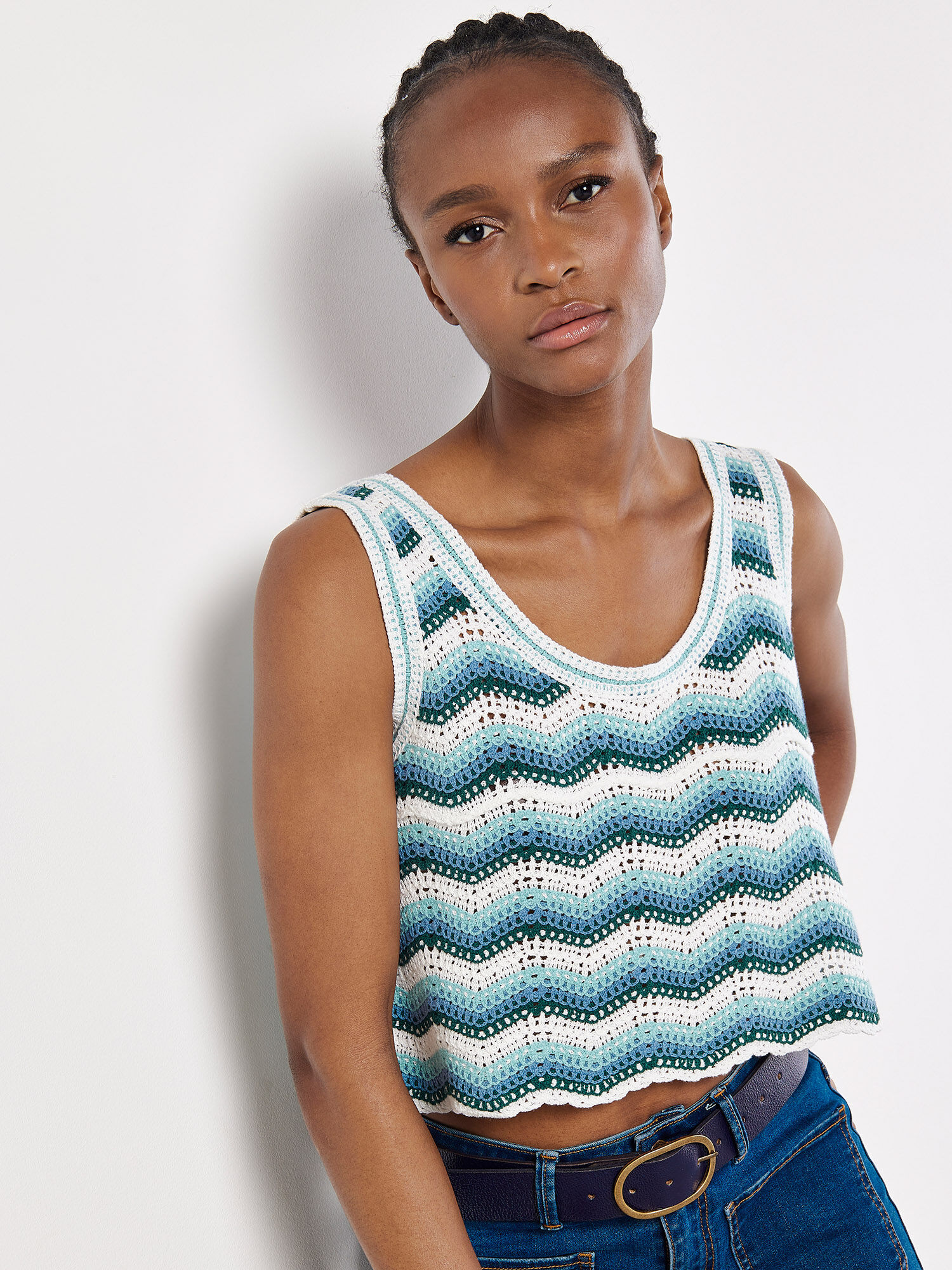 Chevron Crochet Crop Top Apricot Clothing