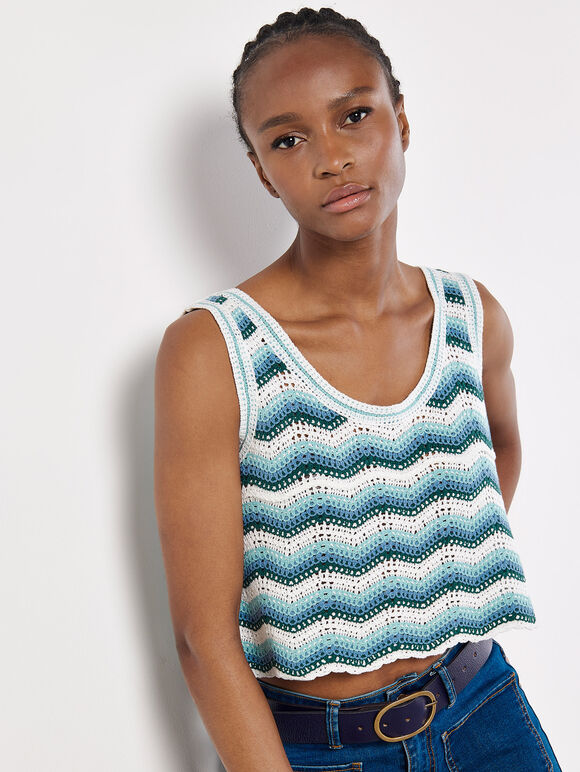 Chevron-Häkel-Crop-Top, Aqua – Türkis, groß