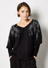Diamante Feathers Fine Knit Jumper, Black, large