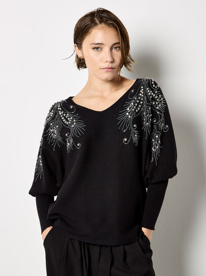 Diamante Feathers Fine Knit Jumper