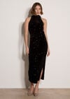 Velvet Sequin Halter Neck Maxi Dress, Black, large