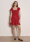 Floral Ruffle Mini Dress, Red, large