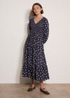 Smocked Floral Midi Dress, Navy, large