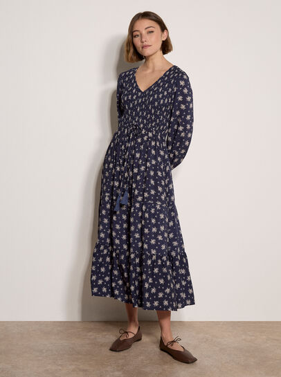 Smocked Floral Midi Dress