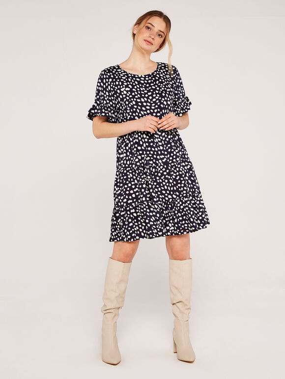 Spot Tiered Mini Dress, Navy, large