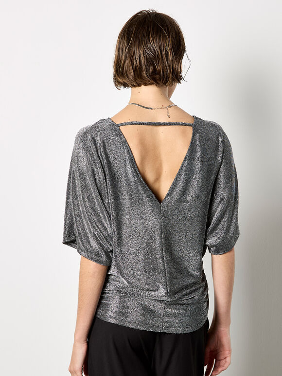 V Back Sparkle Top, Silver, large