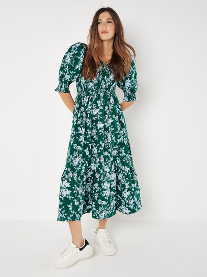 Rose Cotton Milkmaid Midaxi Dress
