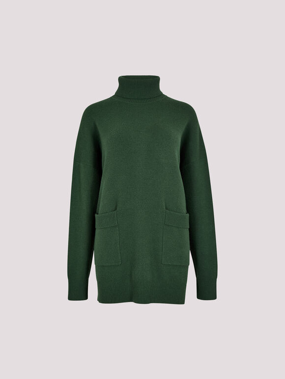 Oversized Tunic Roll Neck Jumper, Green, large