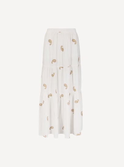 Paisley Embroidered Tiered Maxi Skirt