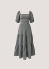 Cotton Gingham Milkmaid Midaxi Dress, Black, large