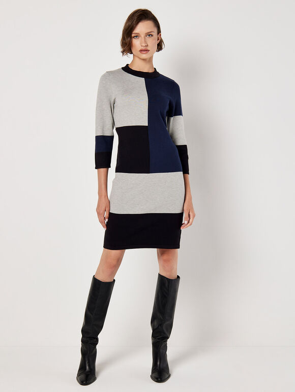 Colour Block Bodycon Mini Dress, Navy, large