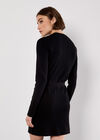 Ribbed Knit Button-Down Mini Dress, Black, large