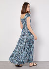 Milchmädchen-Maxikleid mit Schal-Print, Blau, Größe L