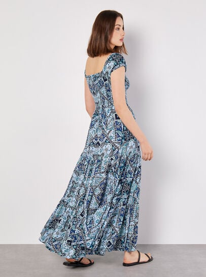 Milchmädchen-Maxikleid mit Schal-Print