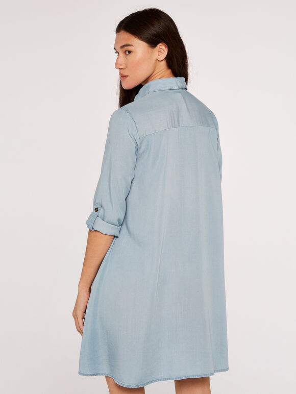 Denim Shirt Dress, Blue, large