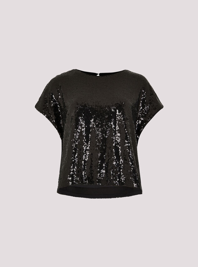 Sequin Crop T-Shirt, Black, large