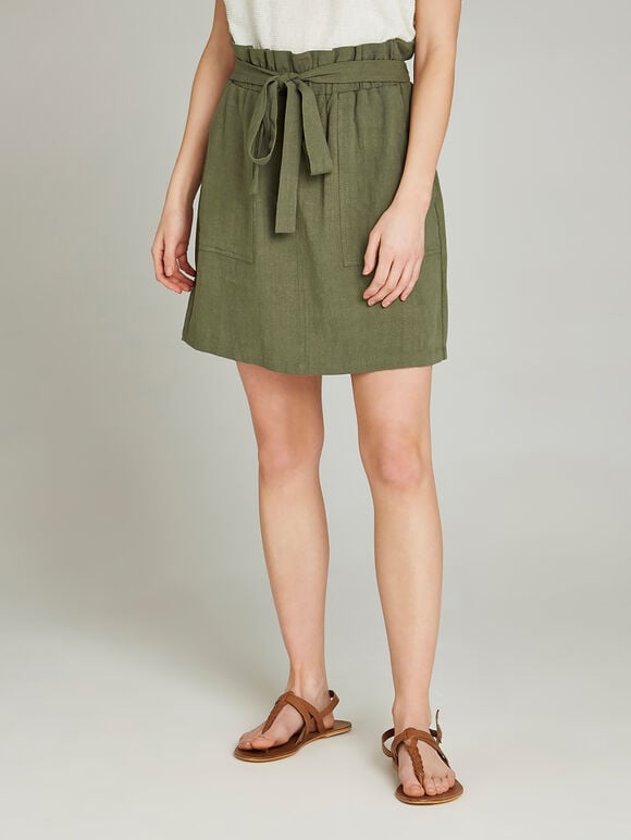 Khaki Paper Bag Waist Skirt, Khaki, large