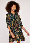 Scarf Print Shirt Dress, Black, large