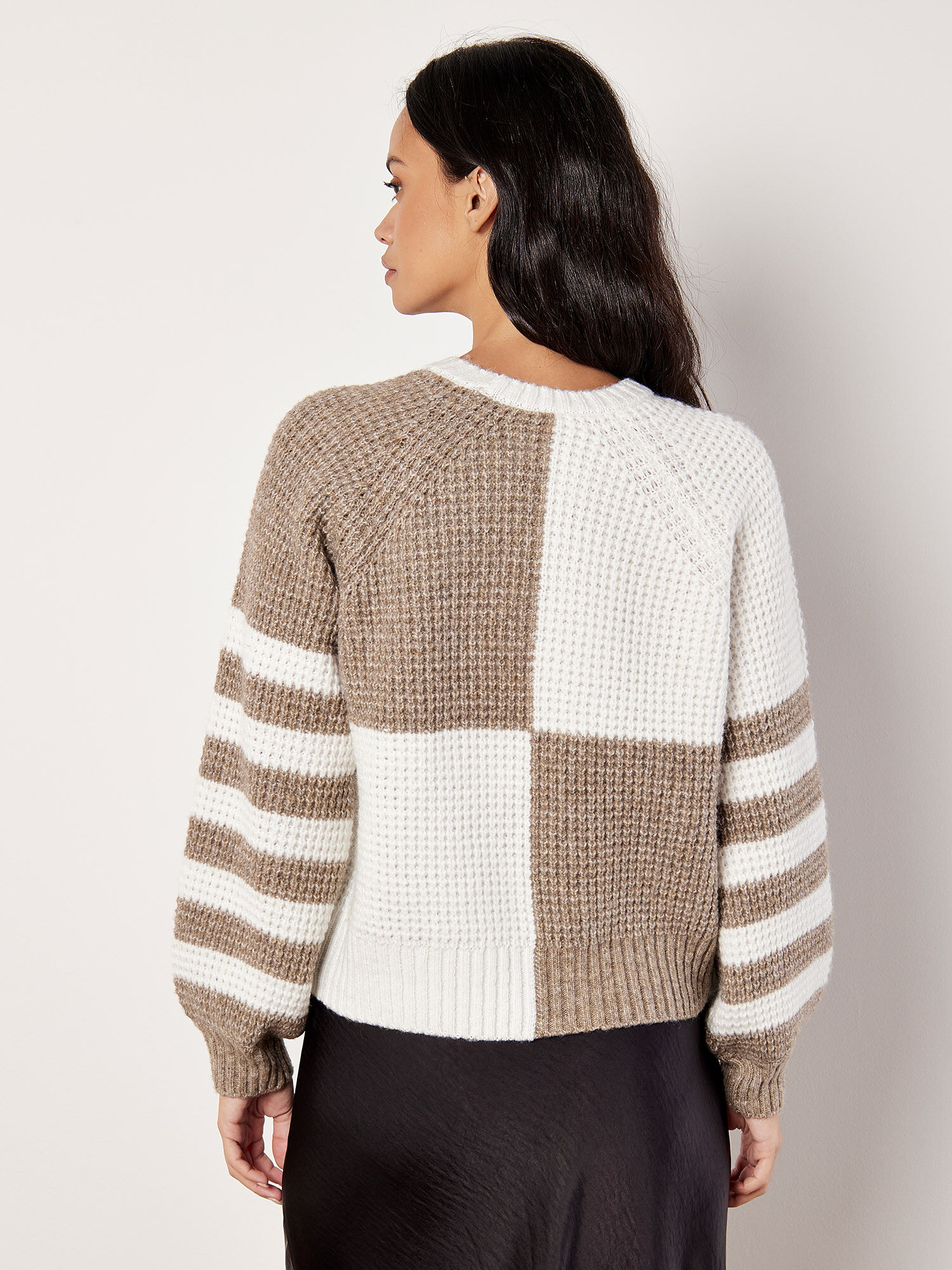 Colour Block Waffle Knit Jumper Apricot Clothing