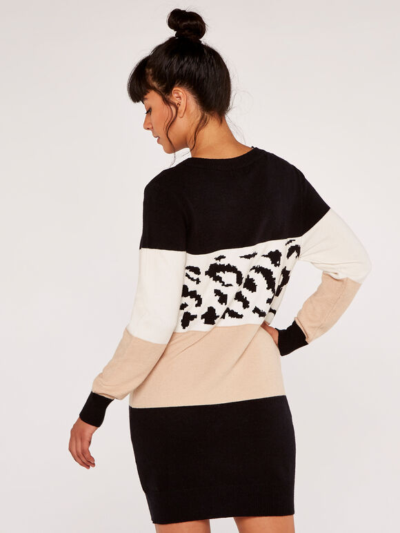 Colour Block Dress, Black, large