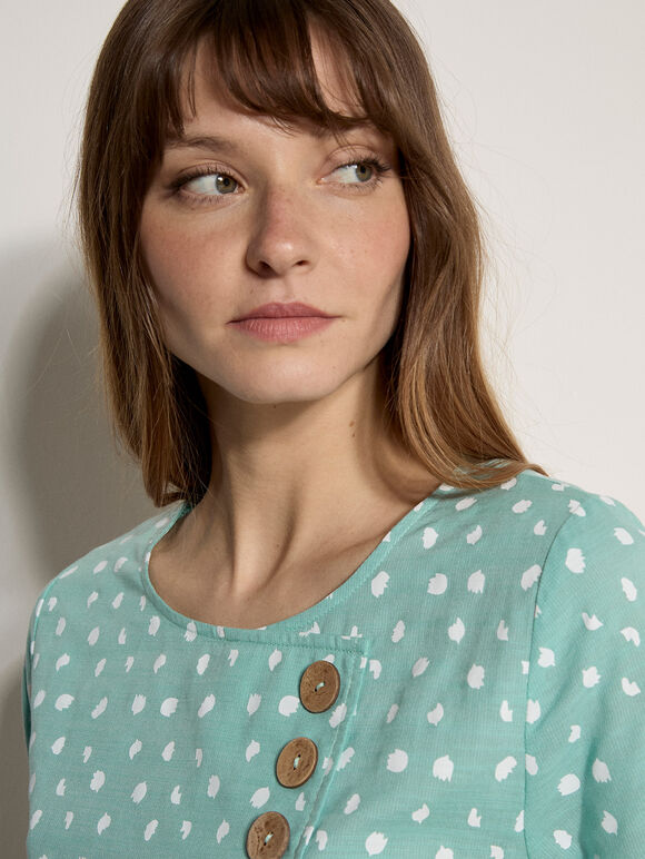 Irregular Spot Asymmetric Wrap Top, Aqua - Turquoise, large