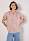 Ruffle Sleeve Woven T-Shirt, Pink, large