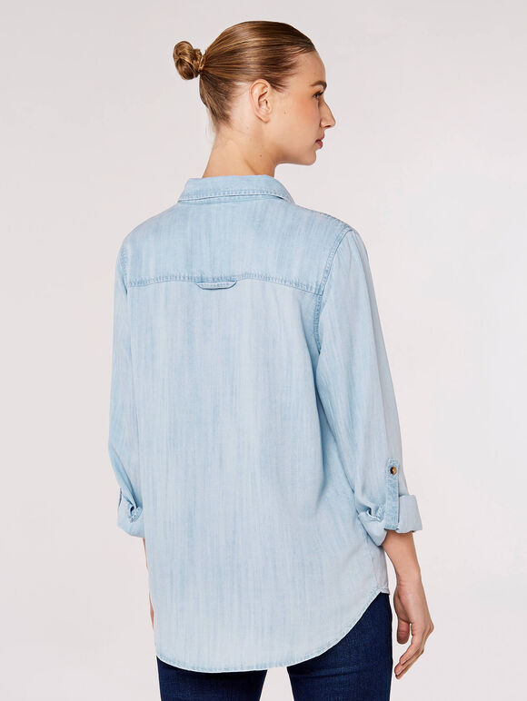 Button Down Denim Shirt, Sky Blue, large
