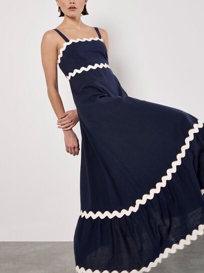 Ric Rac Trim Cotton Midaxi Dress