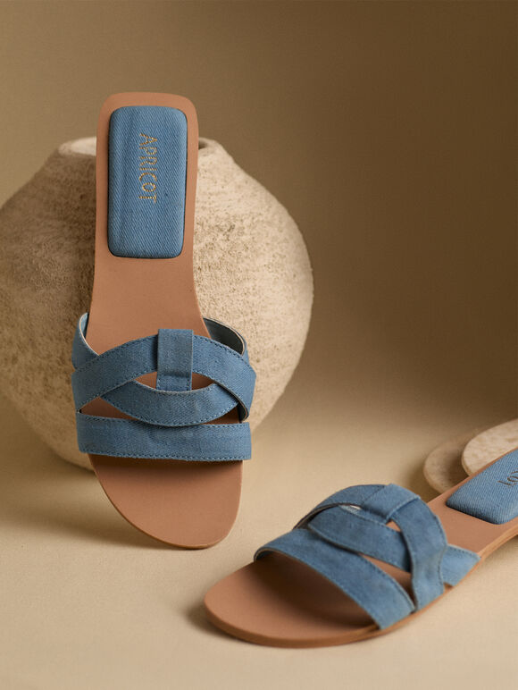 Denim Summer Sandals, Blue, large