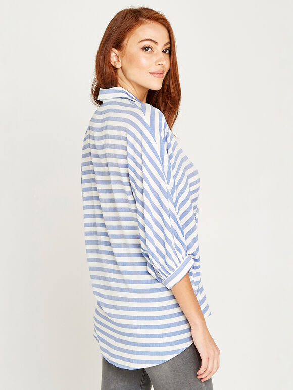 Stripe Batwing Oversized Shirt, Blue, large