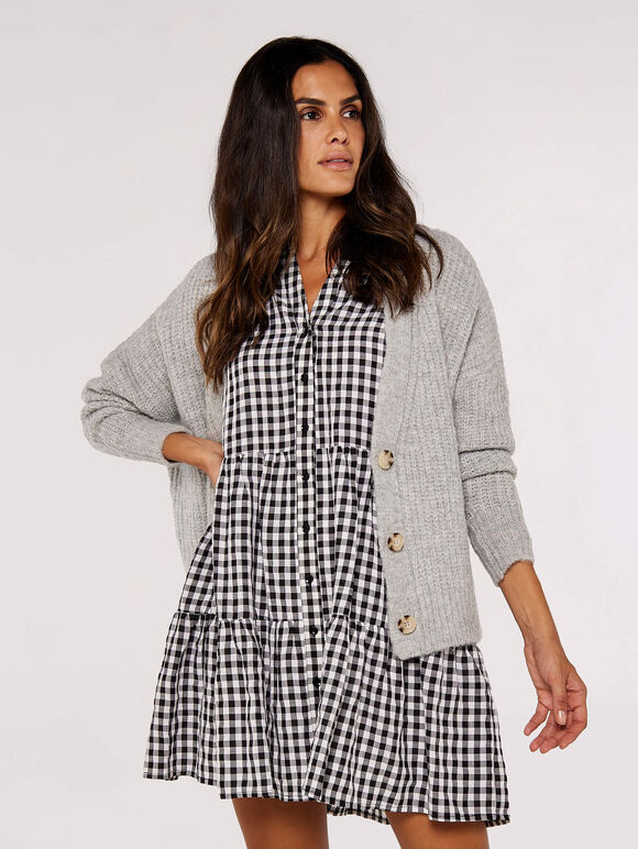 Knit Boyfriend Cardigan, Grey, large