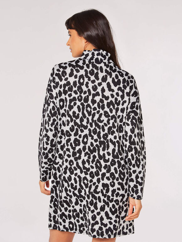 Cheetah Mock Neck Mini Dress, Grey, large