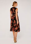 Graphic Floral Wrap Dress, Black, large