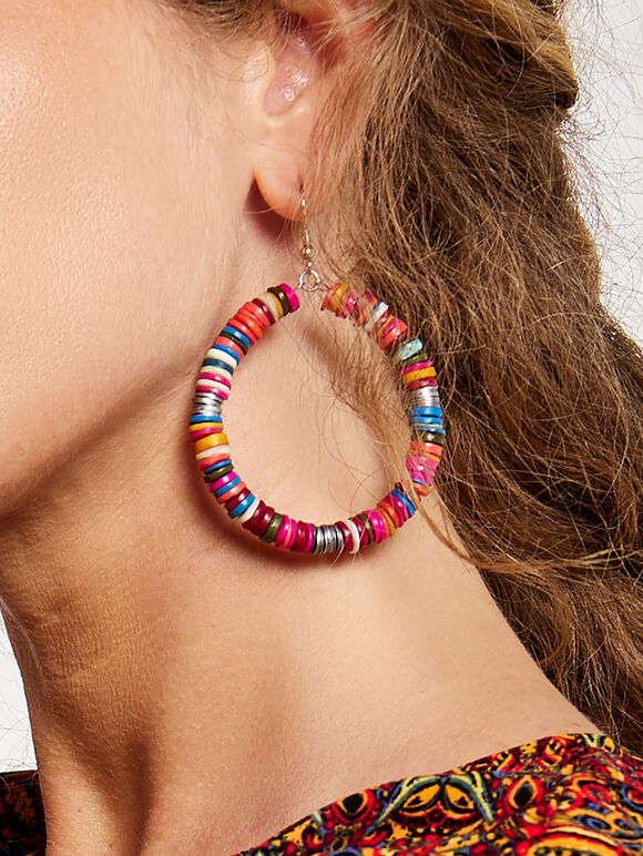 Beaded Chip Hoop Earrings, Assorted, large