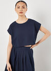 Woven Boxy Crop Top, Navy, large