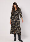 Textured Satin Zebra Midi Dress, Khaki, large