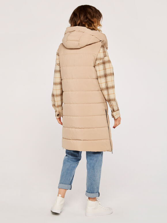 Longline Hooded Gilet, Stone, large