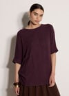 Soft-Touch Batwing Waffle Knit Top, Purple, large