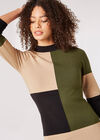 Colour Block Bodycon Mini Dress, Khaki, large