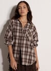 Check Print Oversized Shirt, Brown, large