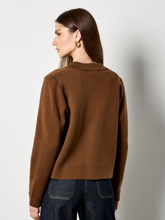 Patch Pocket Knitted Cardigan, Rust, large