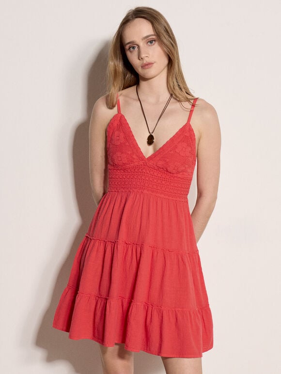 Bow Back Crochet Cami Mini Dress, Pink, large